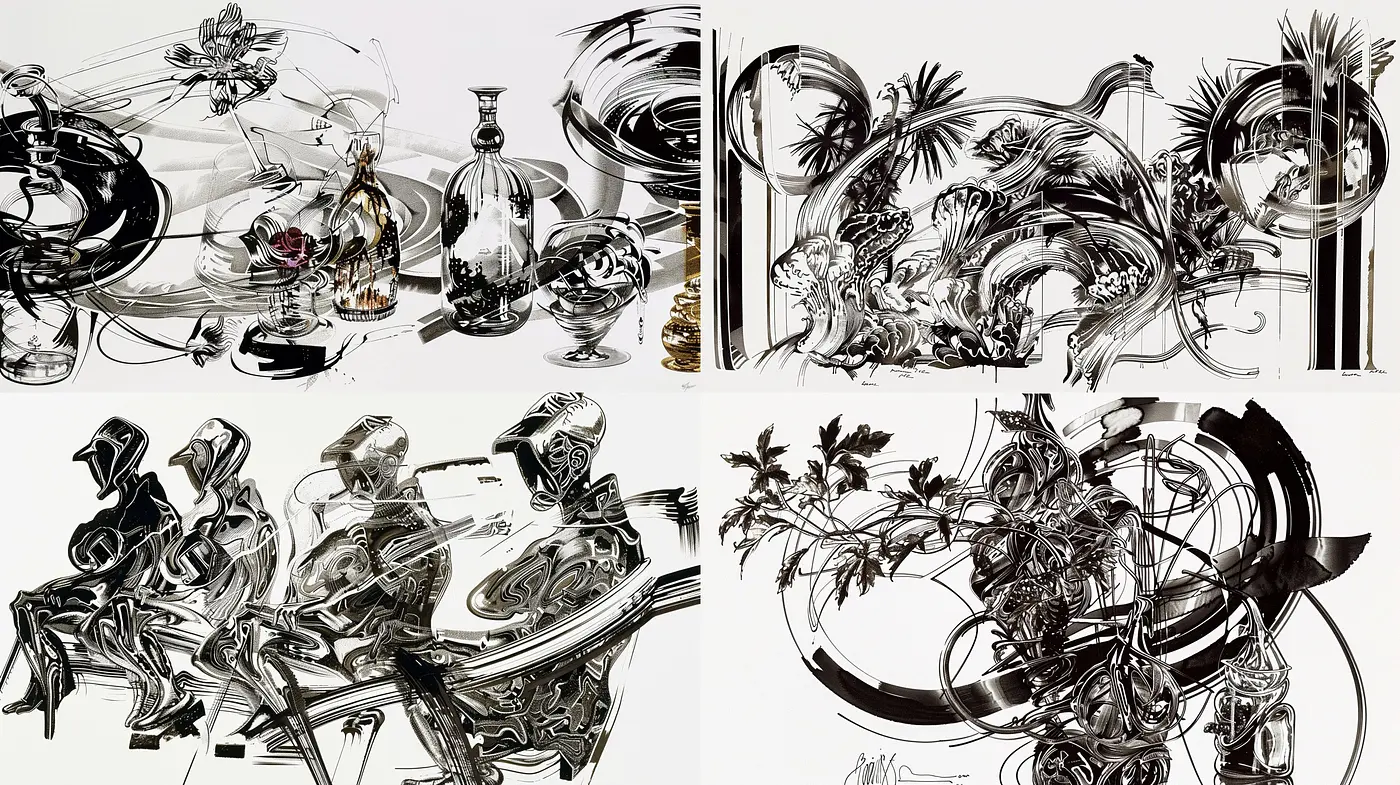 Abstract Fluidity and Organic Forms in Monochromatic Harmony - Midjourney sref style