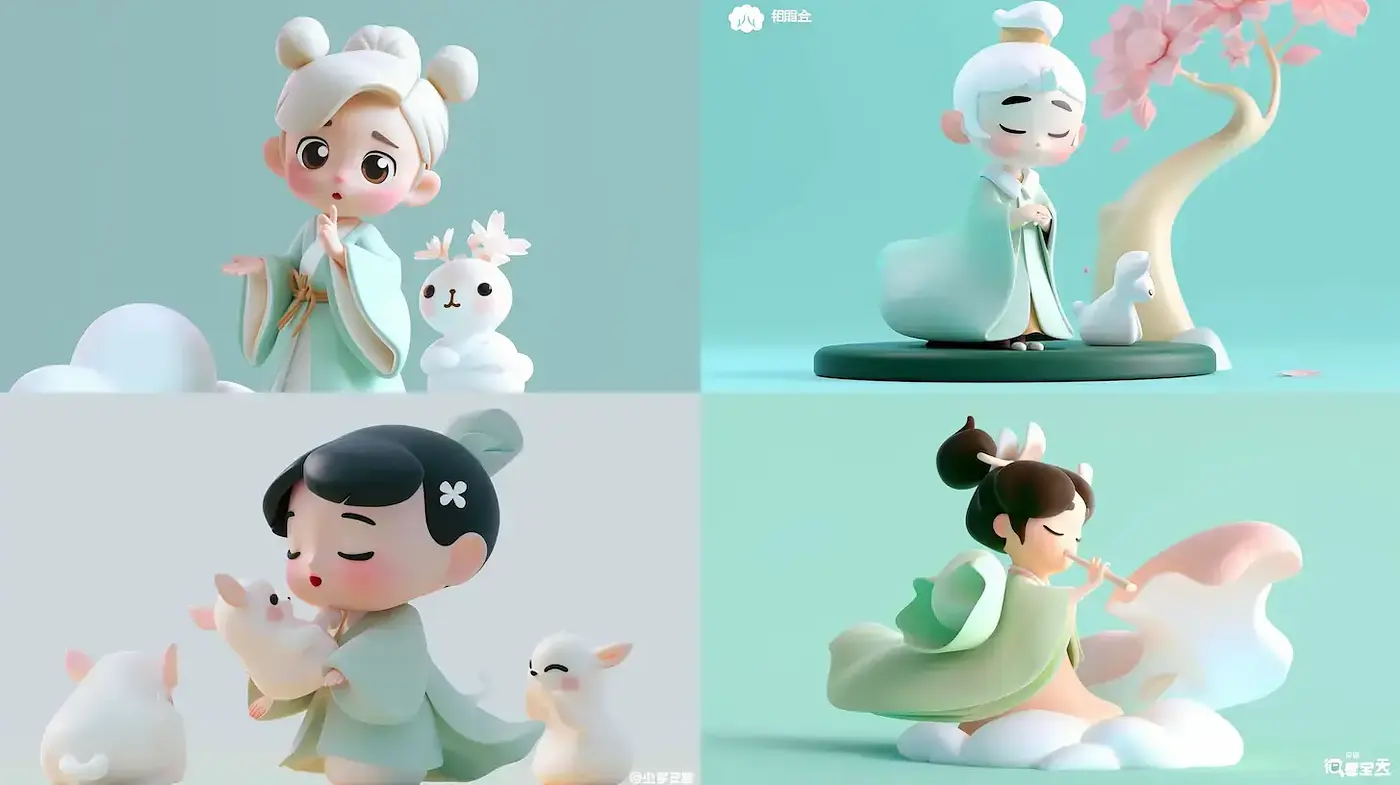 Charming and whimsical 3D character design with a serene atmosphere - Midjourney sref style