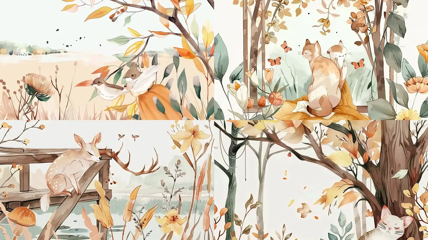 Whimsical Fauna in Pastel Wilderness - Midjourney sref style