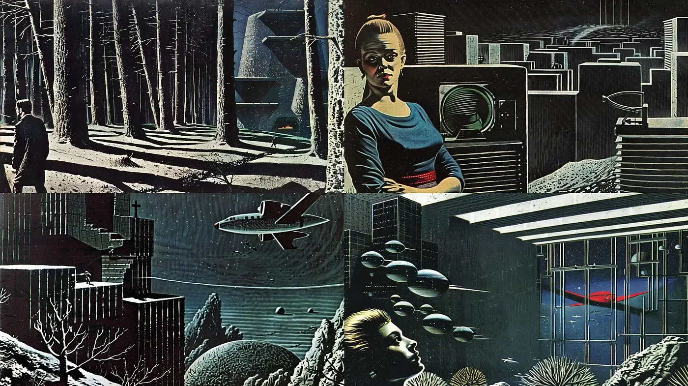 Nocturnal Retrofuturism with Illustrative Precision - Midjourney sref style