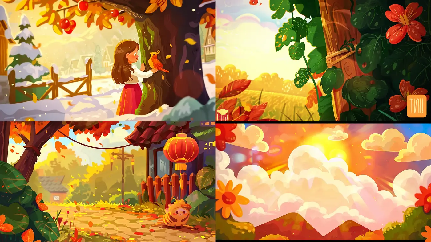 Idyllic Autumnal Dreamscapes with a Vivid Storybook Appeal - Midjourney sref style