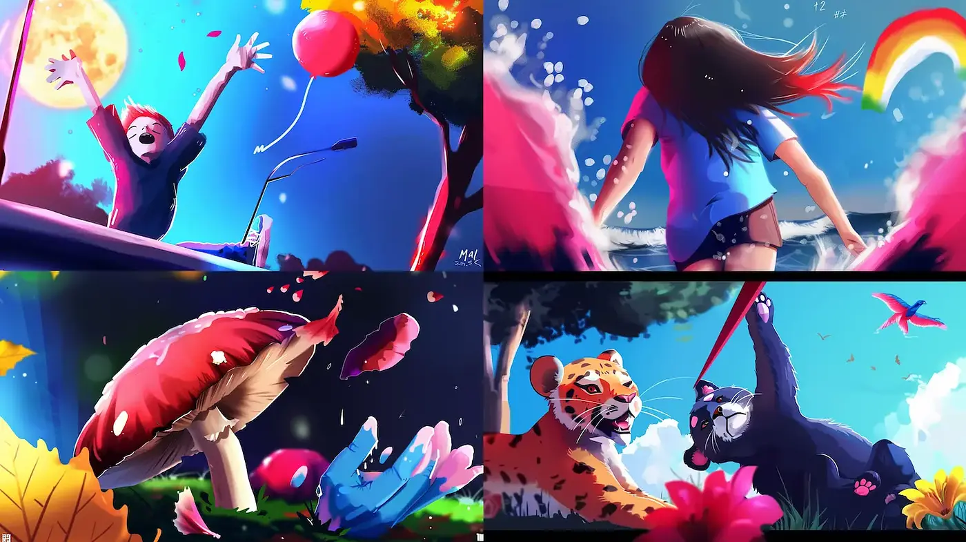 Playful and Whimsical Digital Art with Vibrant Colors and Expressive Characters - Midjourney sref style