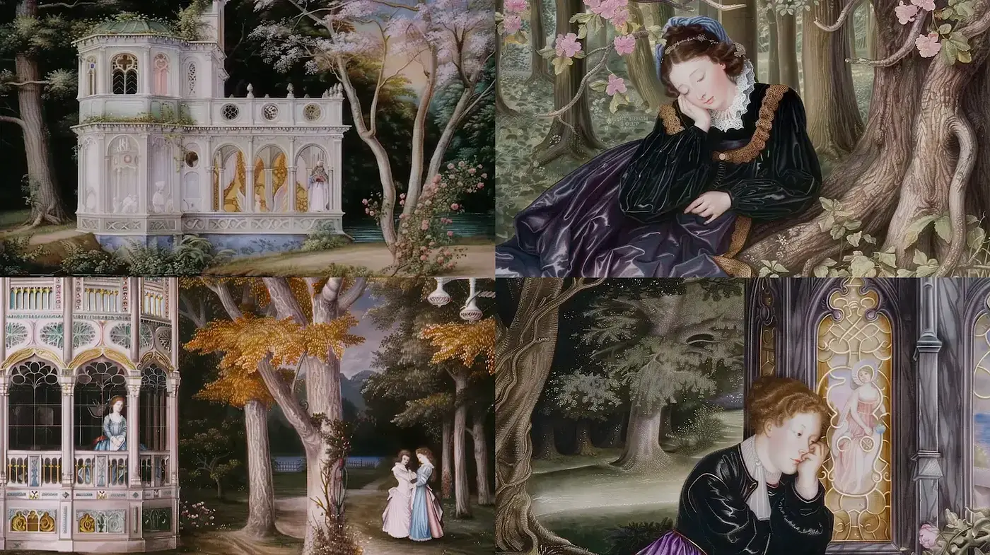Whimsical Storybook Illustration with Romantic Pastel Hues - Midjourney sref style