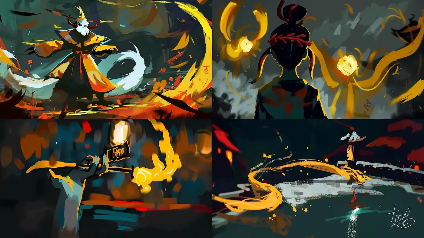 Dynamic and Luminous Fantasy Illustrations with Bold Colors - Midjourney sref style