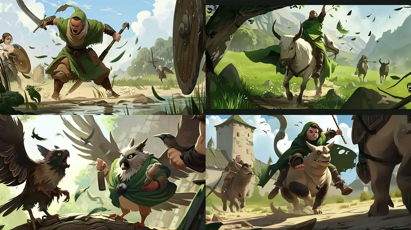 Epic Tale Depiction in Lush Pastoral Scenes - Midjourney sref style