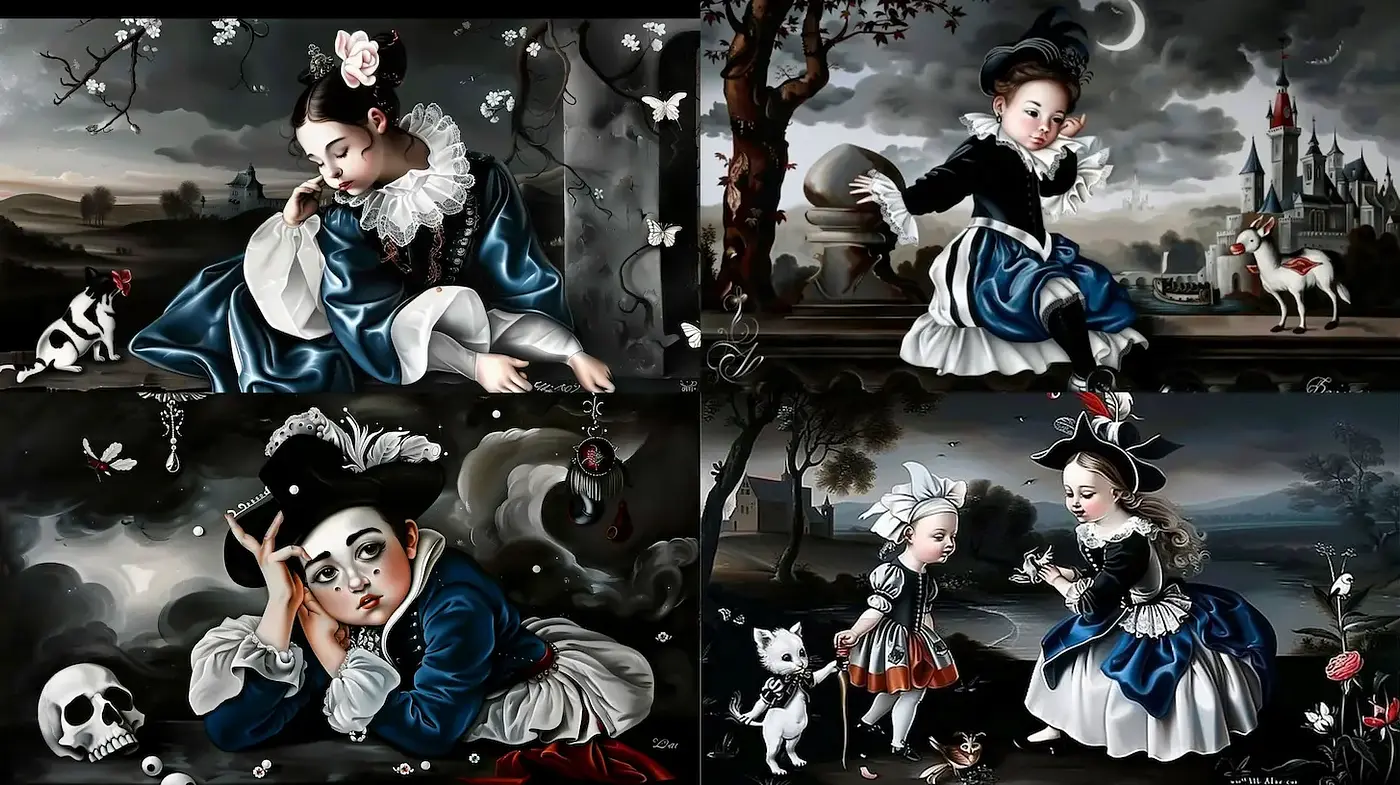 Eerie and Whimsical Childlike Fantasy in Dark Romanticism - Midjourney sref style