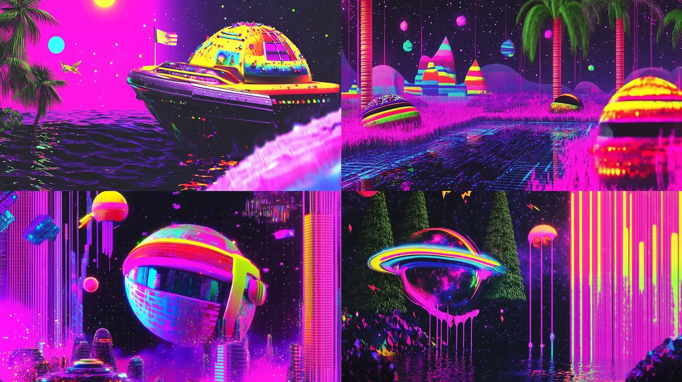 Neon Dreamscape: A Retro Futuristic Synthwave Journey - Midjourney sref style