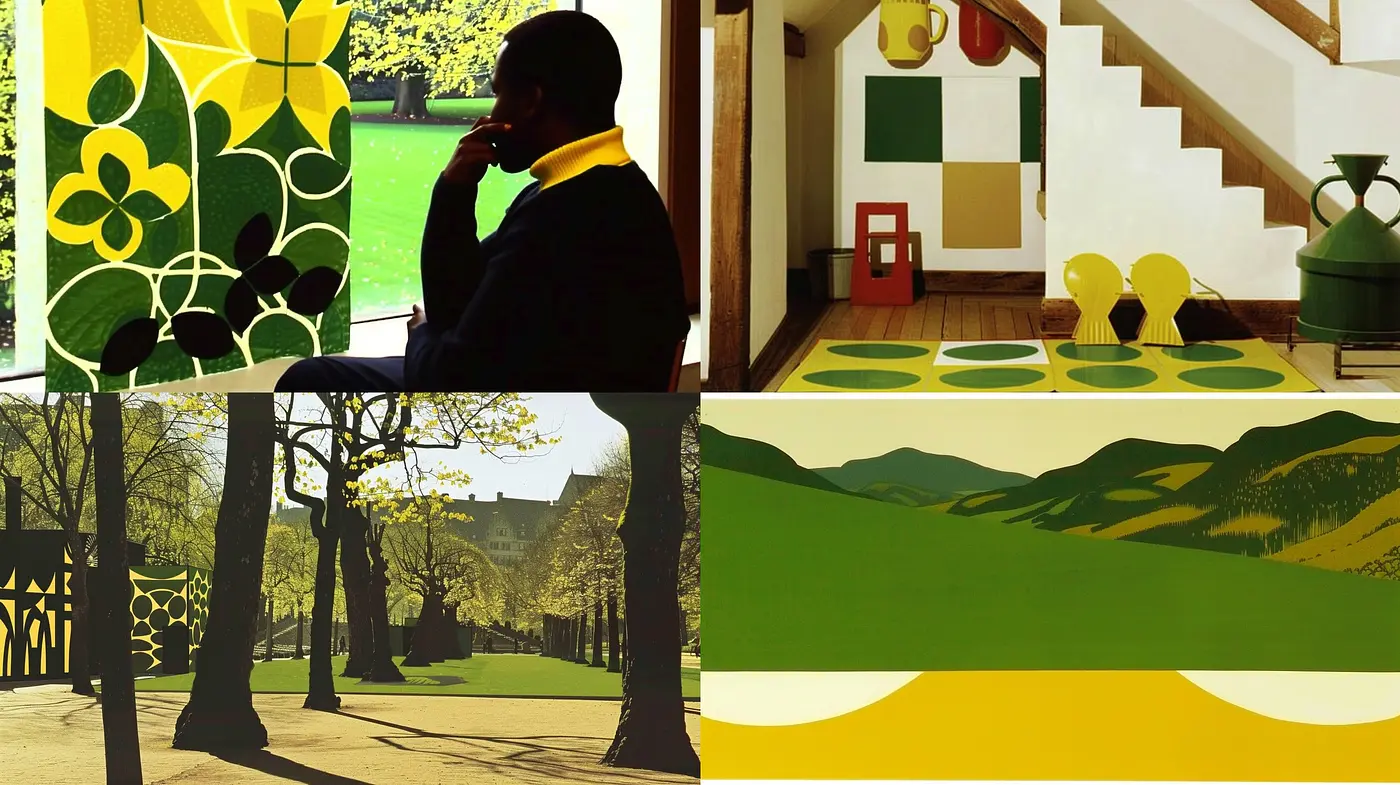 Stylized Retro Abstraction with a Harmonious Yellow-Green Palette - Midjourney sref style