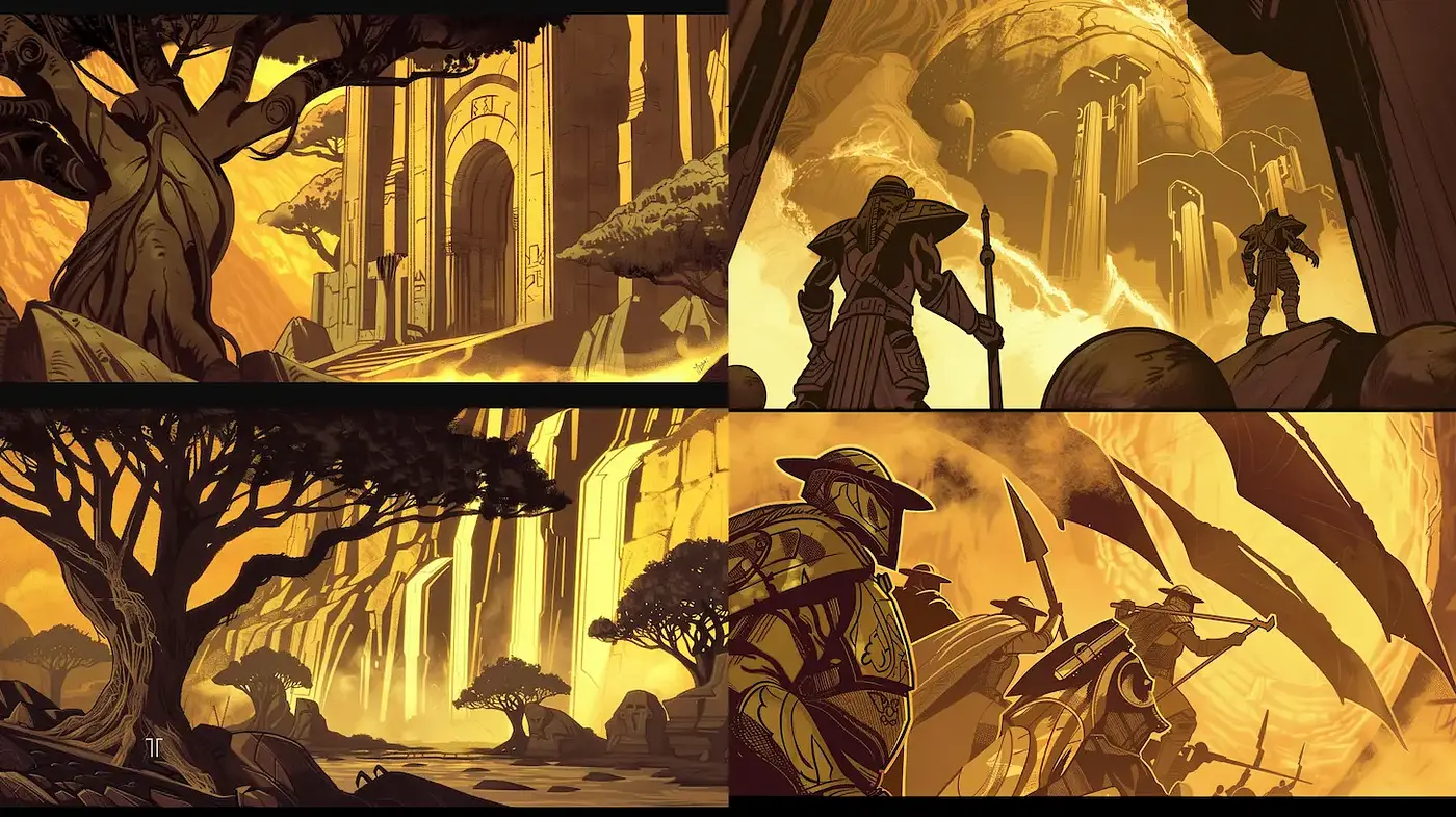 Dynamic and Epic Fantasy Art with Dramatic Lighting - Midjourney sref style