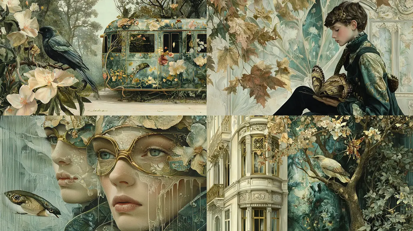 Enigmatic Elegance of Nature in Surreal Overtones - Midjourney sref style