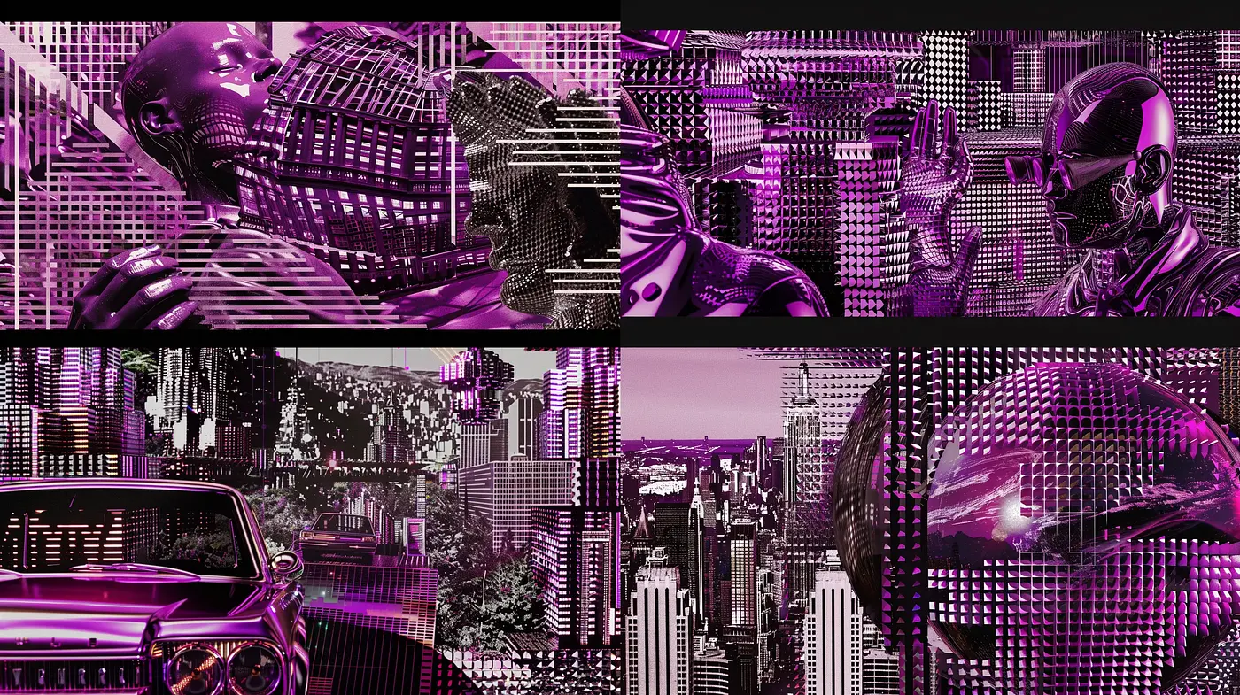 Futuristic Cyberpunk Tapestry in Monochromatic Magenta - Midjourney sref style