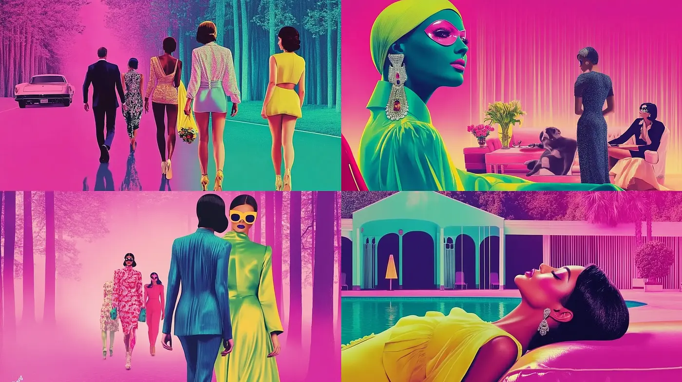 Synergistic Retrofuturism with Vivid Color Contrast - Midjourney sref style