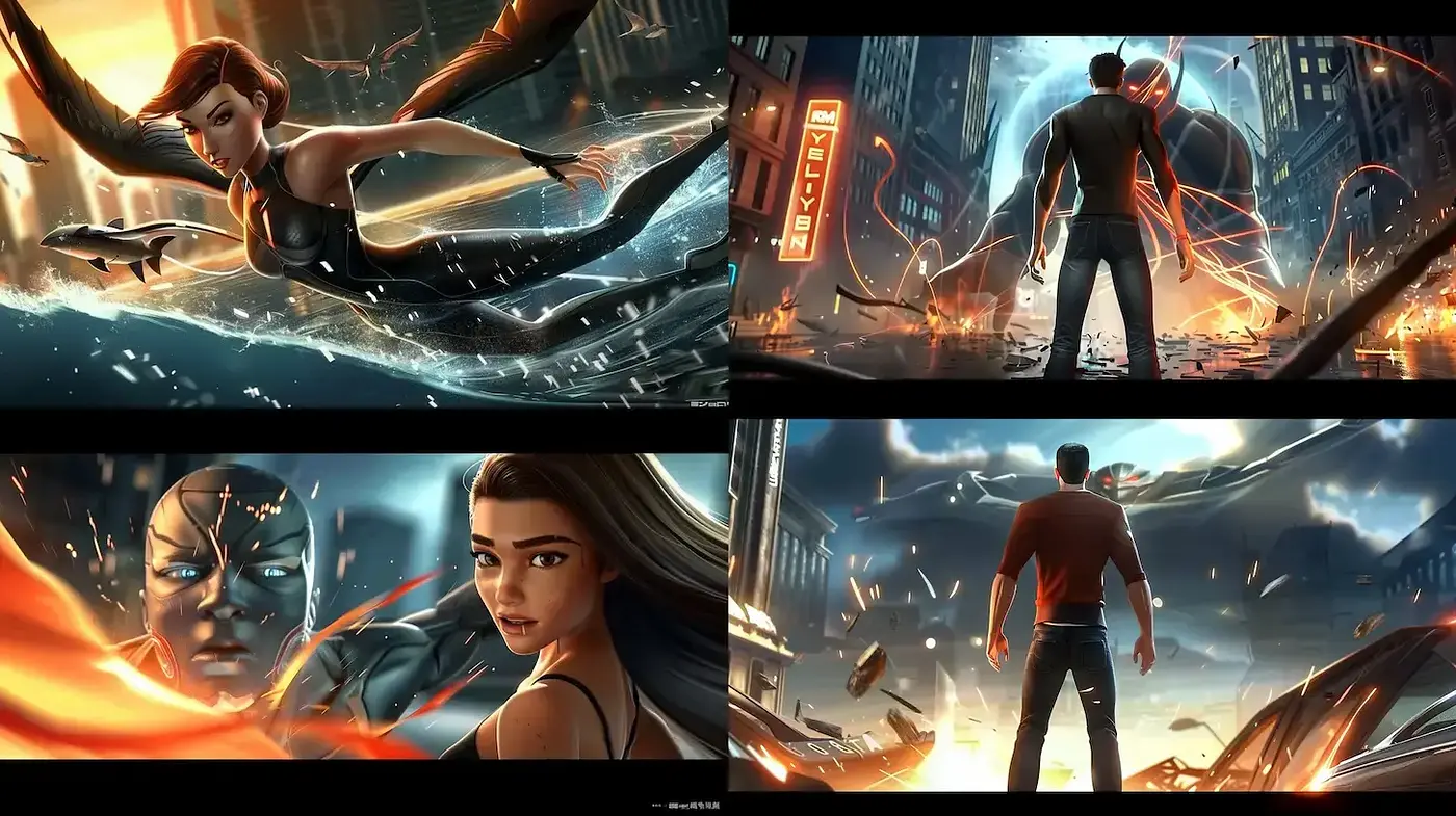 Dynamic and Vibrant Superhero-Themed Artistic Style - Midjourney sref style