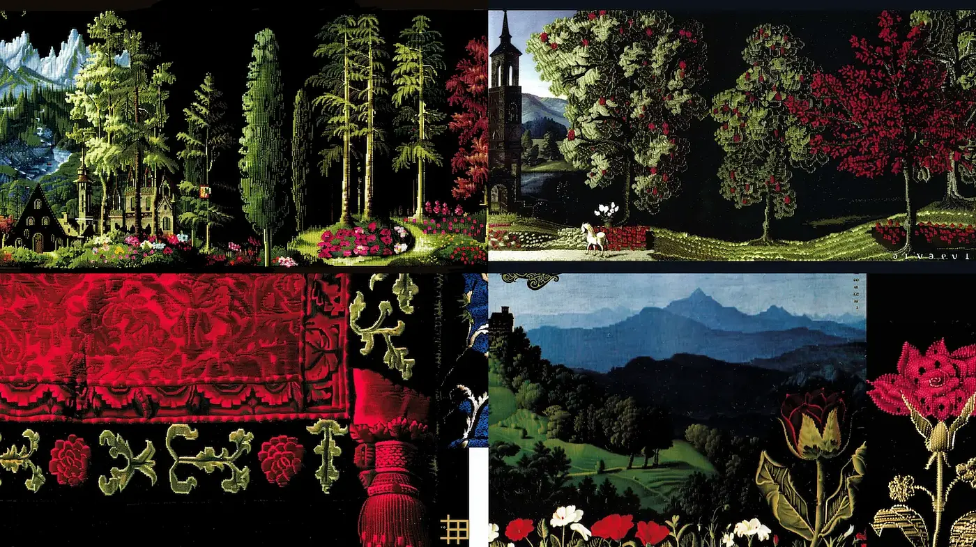 Textured and Vibrant Folk Art with a Dark Background - Midjourney sref style