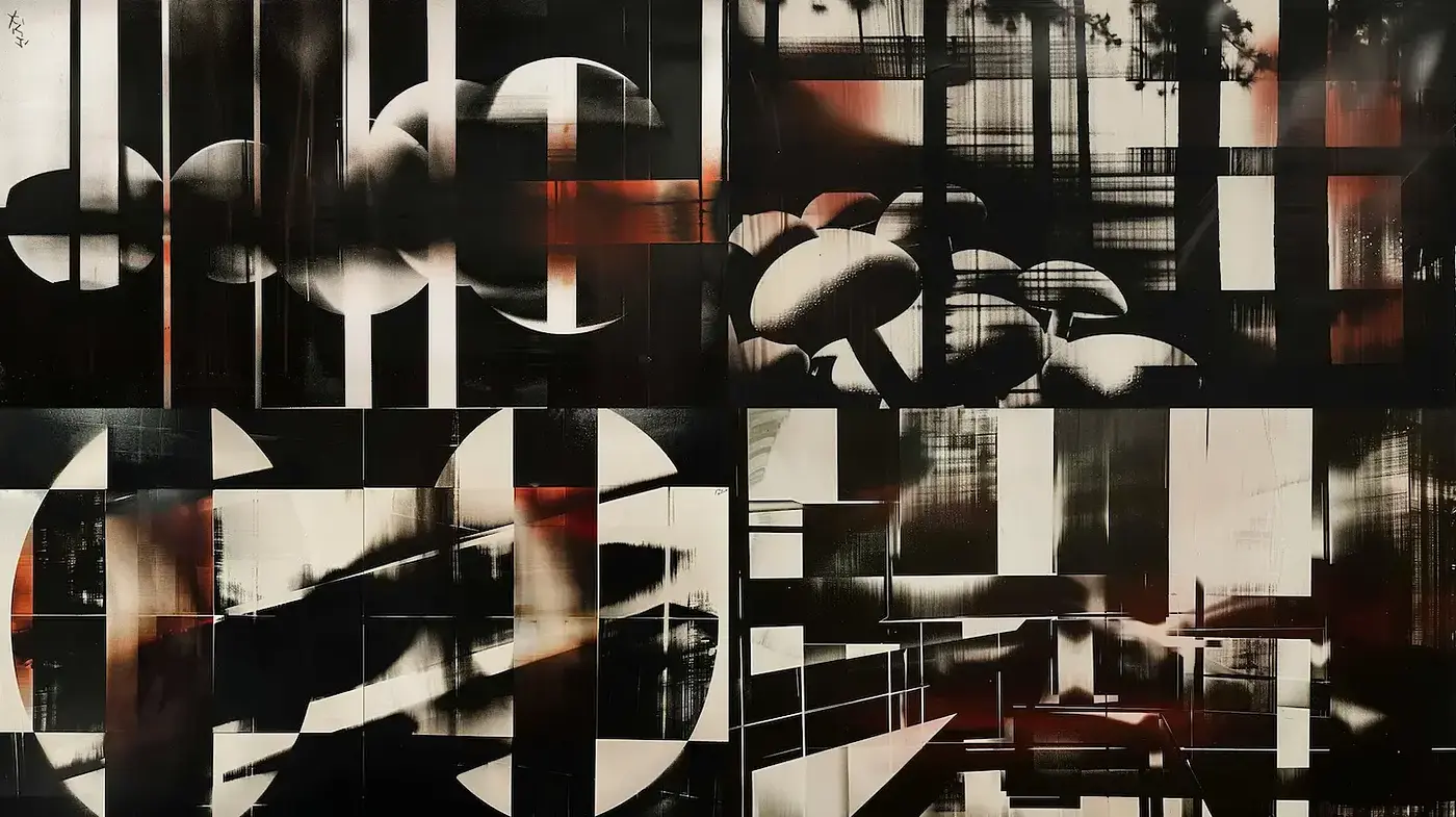 Dusky Monochrome Mosaics: An Exploration of Abstracted Shadows and Light - Midjourney sref style