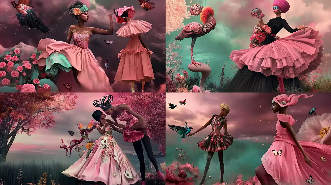 Enchanted Roseate Dreamscape: A Surreal Fusion of Elegance and Fantasia - Midjourney sref style