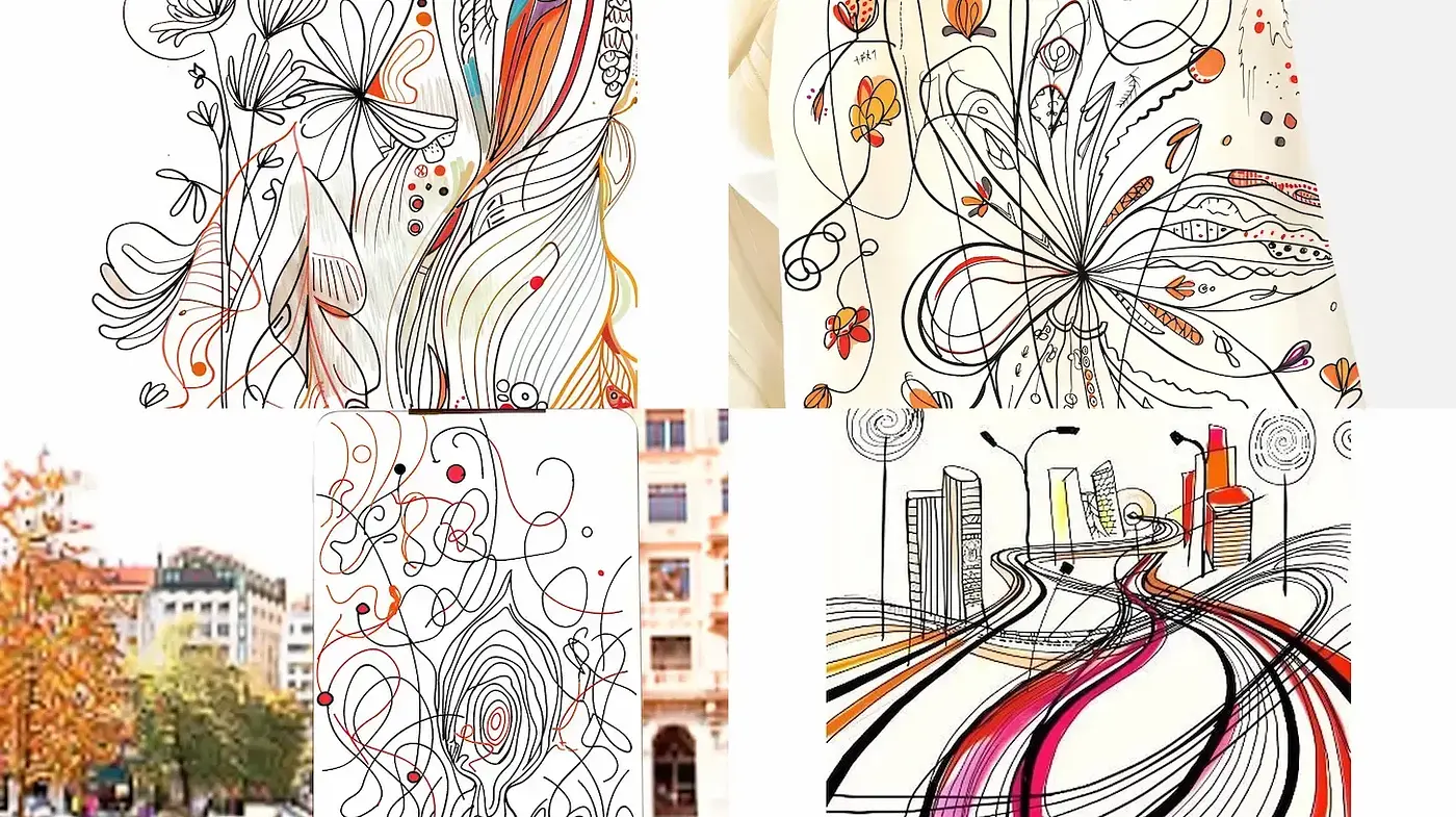 Whimsical Linear Flourishes and Pastel Harmony - Midjourney sref style