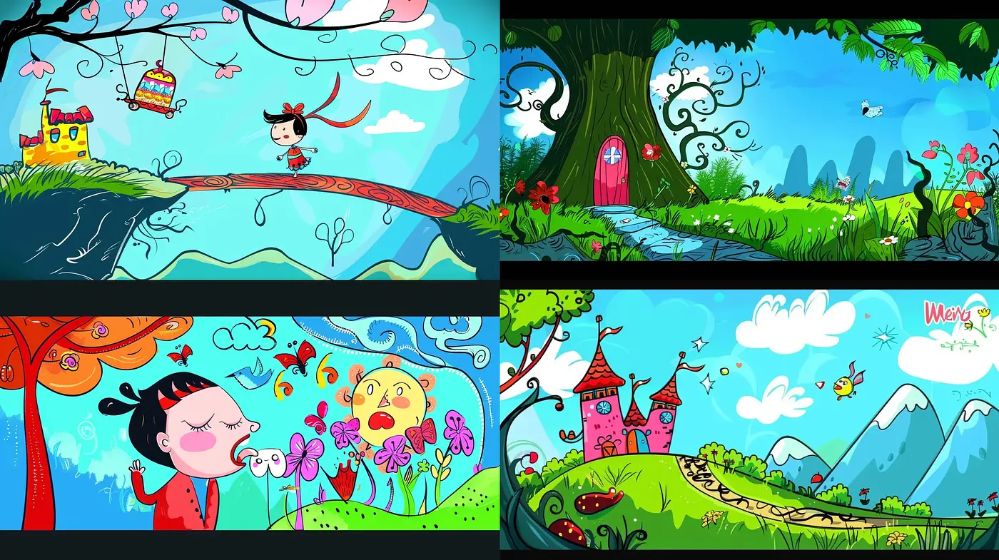Whimsical Cartoon Dreamscape with Vibrant Storybook Charm - Midjourney sref style