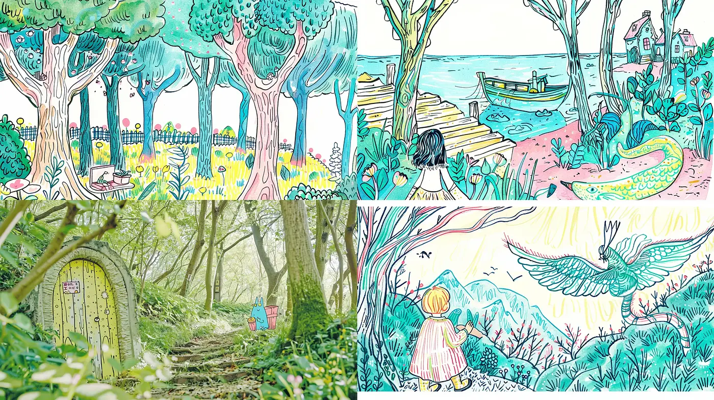 Whimsical Ink Pen Fantasy with Pastel Overtones - Midjourney sref style