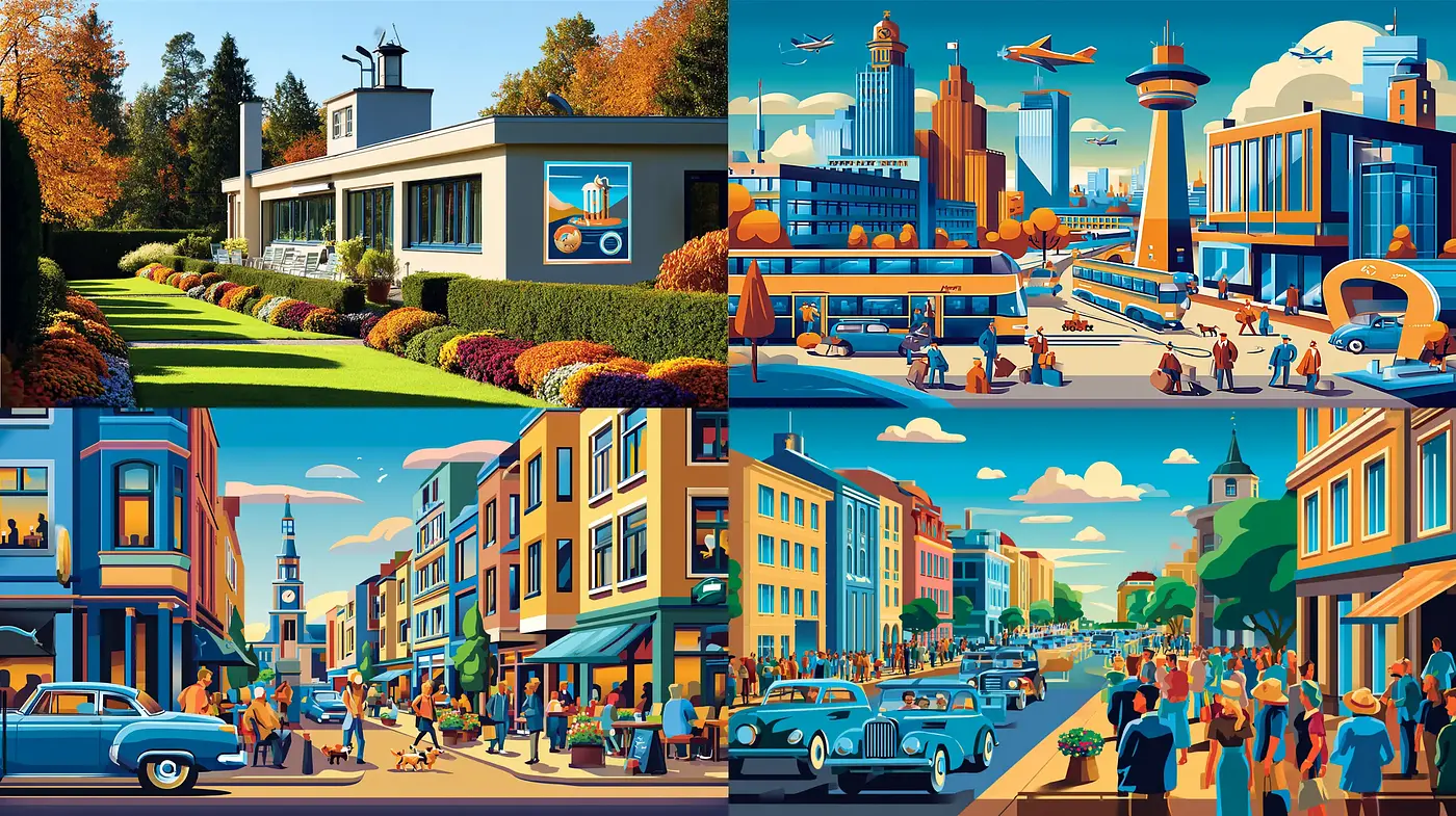 Vibrant, Retro-Inspired Urban Scenes with a Touch of Optimism - Midjourney sref style
