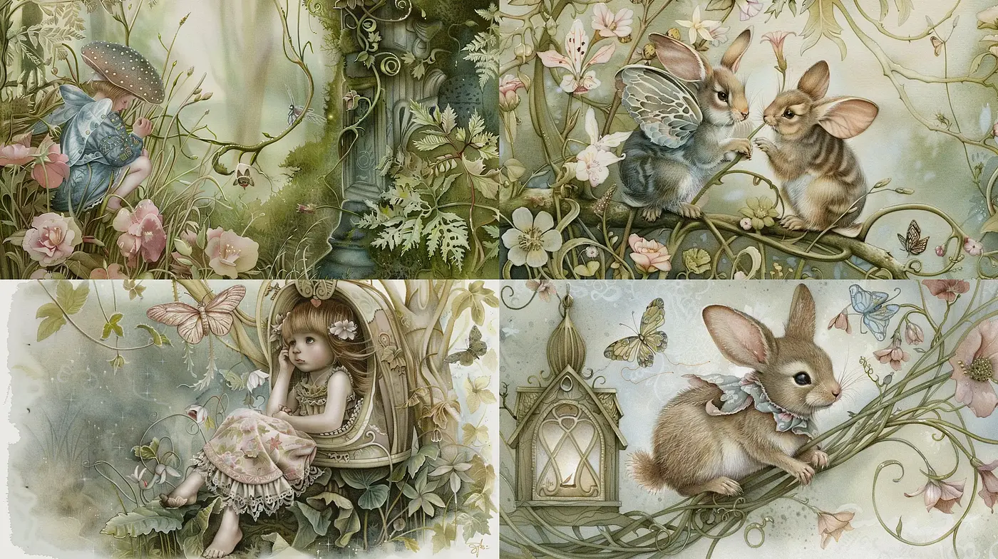 Enchanted Whimsical Garden: A Serene Fairy-Tale Fusion - Midjourney sref style