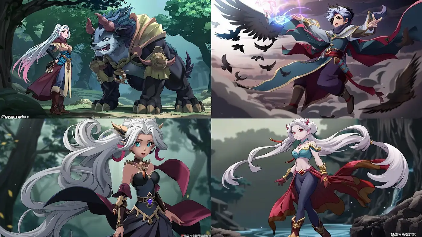 Vibrant and Whimsical Fantasy Illustration with Dynamic Characters - Midjourney sref style