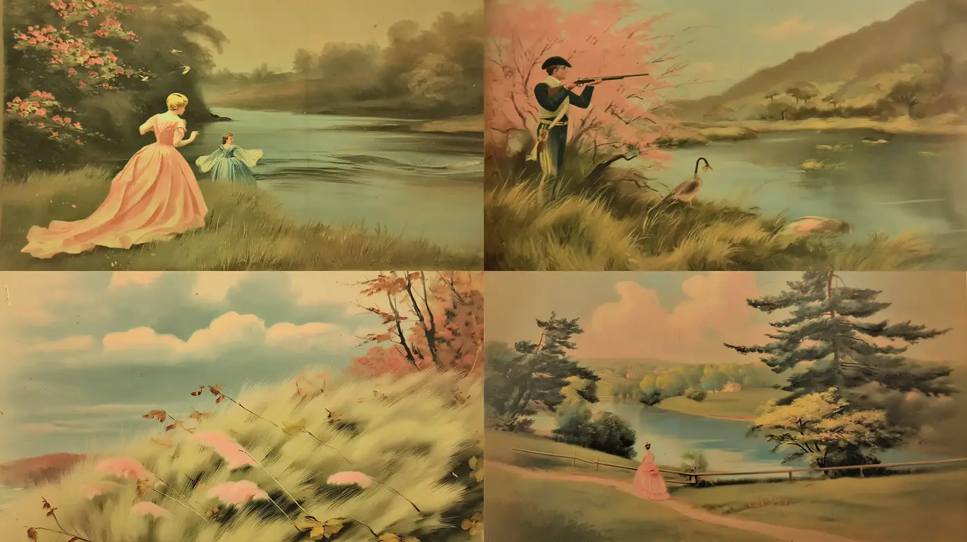 Ethereal Romantic Landscapes with Vintage Charm - Midjourney sref style
