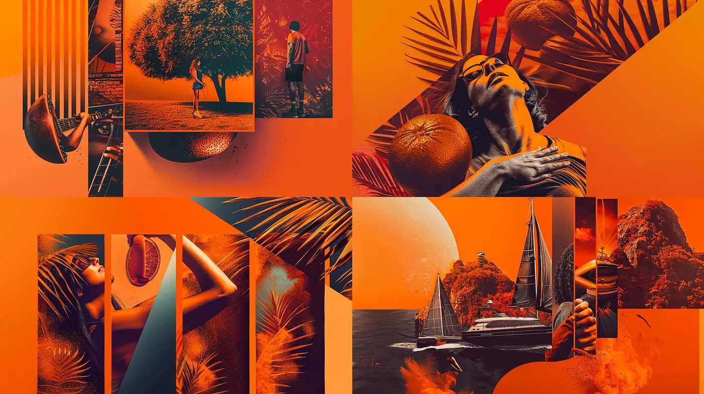 Surreal Orangescapes: A Cohesive Exploration of Warm Tones and Abstract Forms - Midjourney sref style