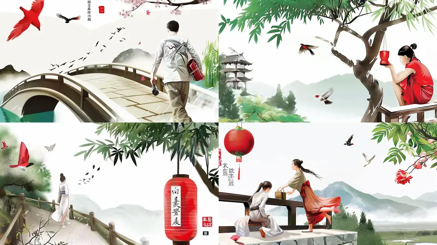 Harmonious Blend of Traditional Aesthetics with Nature Imagery - Midjourney sref style
