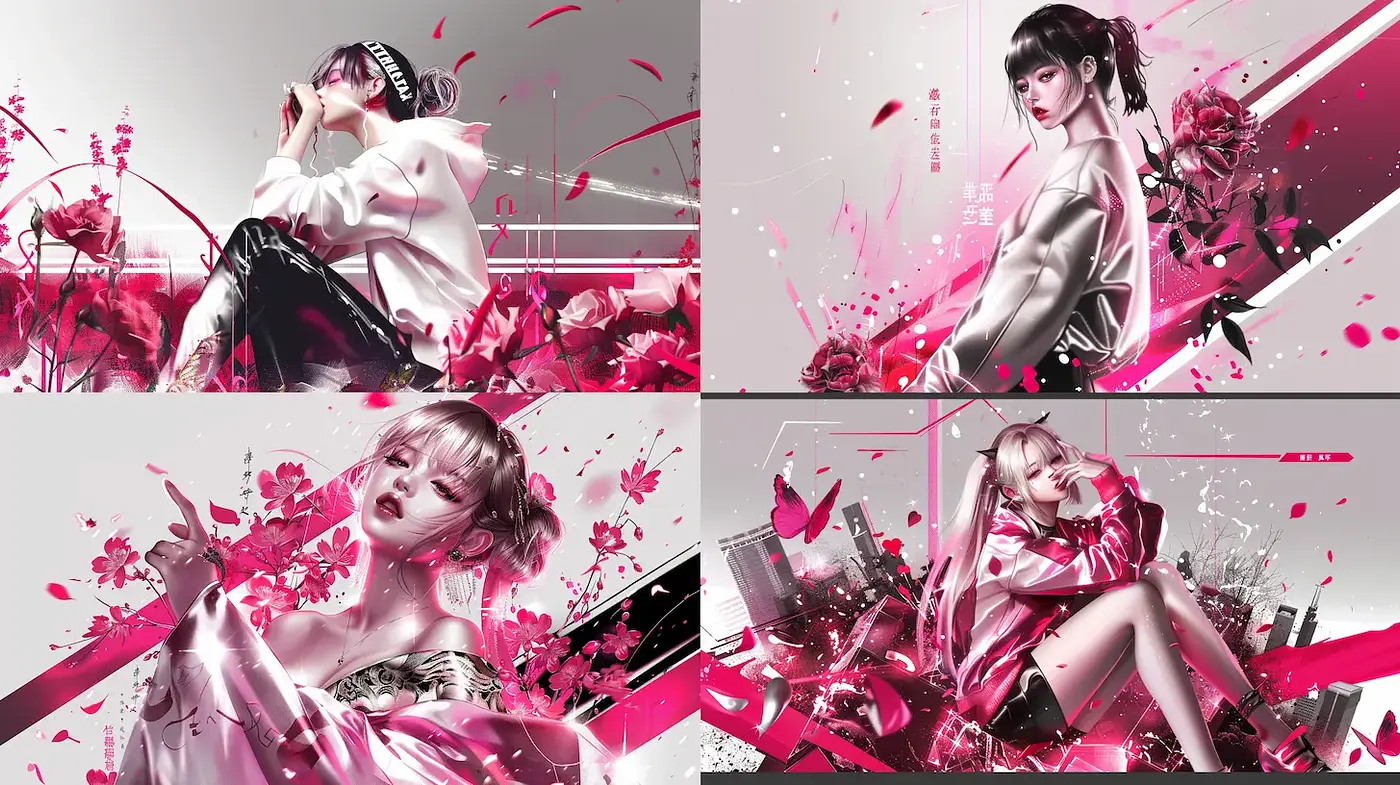 Dynamic and expressive digital art with floral motifs and modern aesthetics - Midjourney sref style