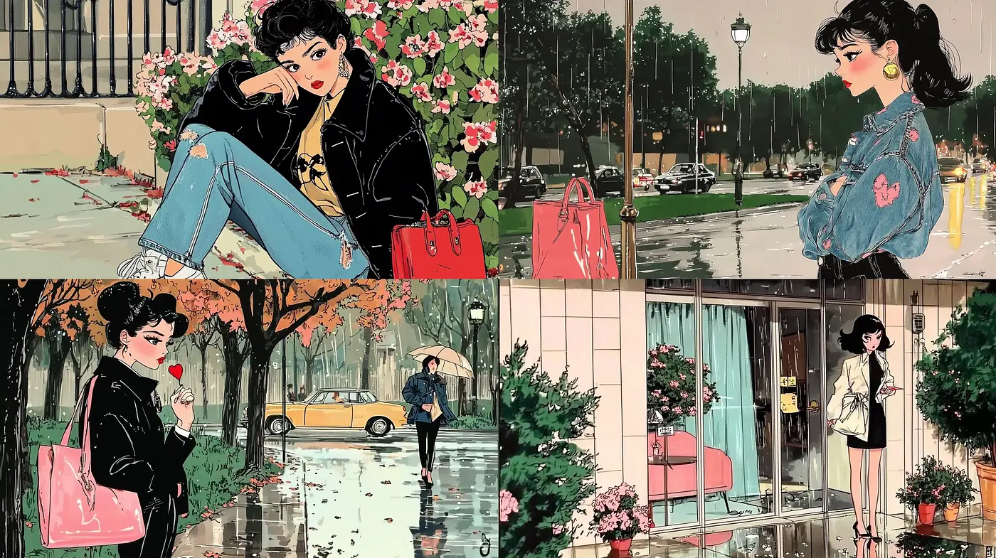 Retro Chic in a Manga-Inspired Urban Springtime - Midjourney sref style