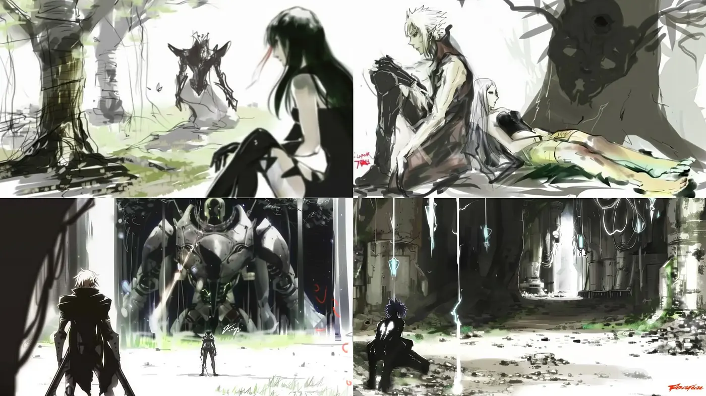 Ethereal Brushwork Harmony: Evoking the Fantastical through Light and Shadow - Midjourney sref style