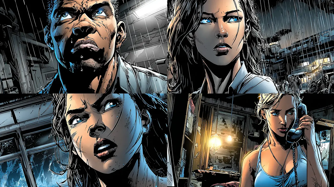 Dynamic and Intense Comic Art with Atmospheric Depth - Midjourney sref style