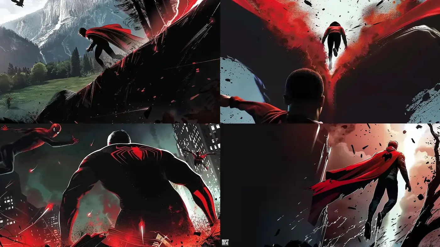 Dynamic Comic-Style Visuals with High Contrast and Bold Impacts - Midjourney sref style