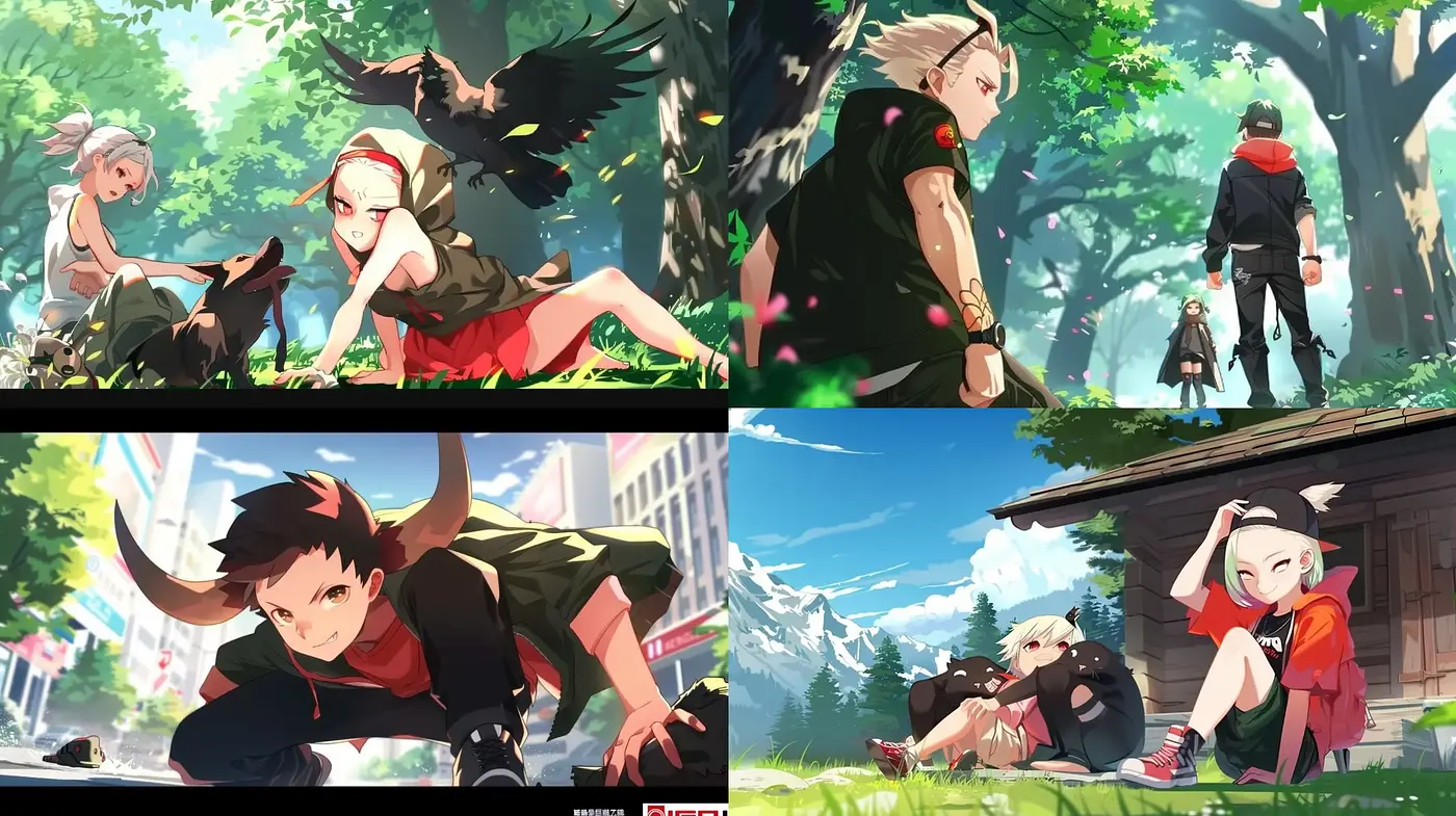 Contemporary Dynamic Anime-Inspired Visuals with Lush Sceneries - Midjourney sref style
