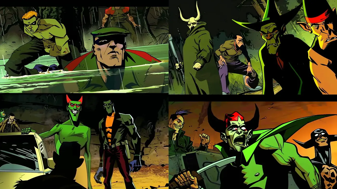 Noir-Infused Superhero Graphic Novel Style - Midjourney sref style