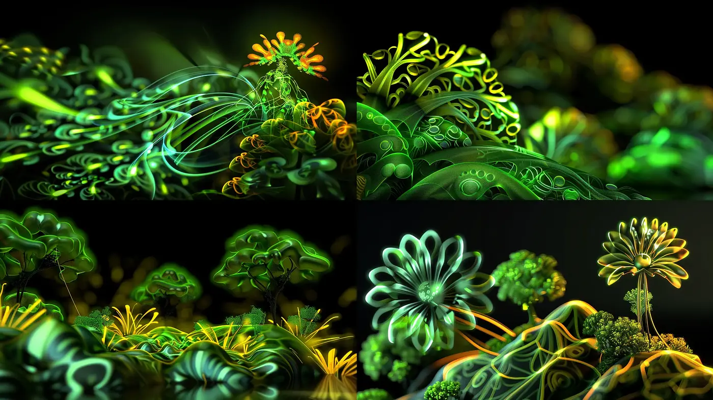Luminous Dreamscape of Fluorescent Flora - Midjourney sref style