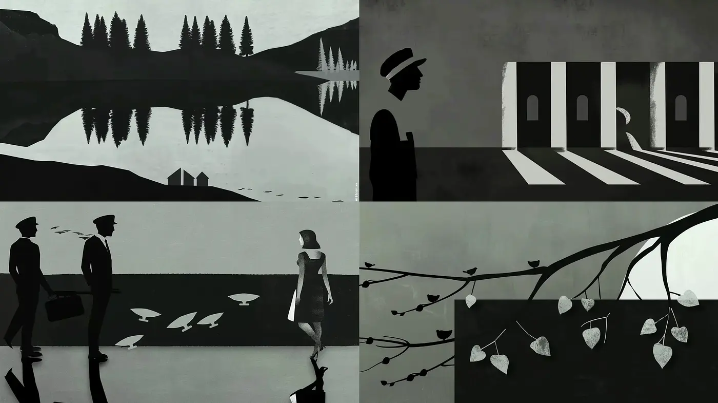 Monochromatic Elegance: A Study in Silhouettes and Shadows - Midjourney sref style