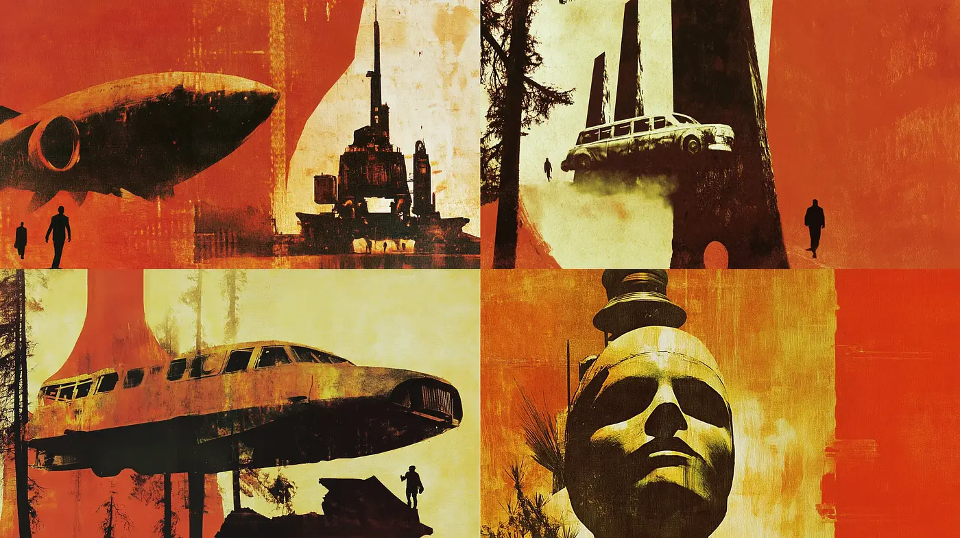 Abstract Dystopian Silhouettes with a Warm Retro Gradient - Midjourney sref style