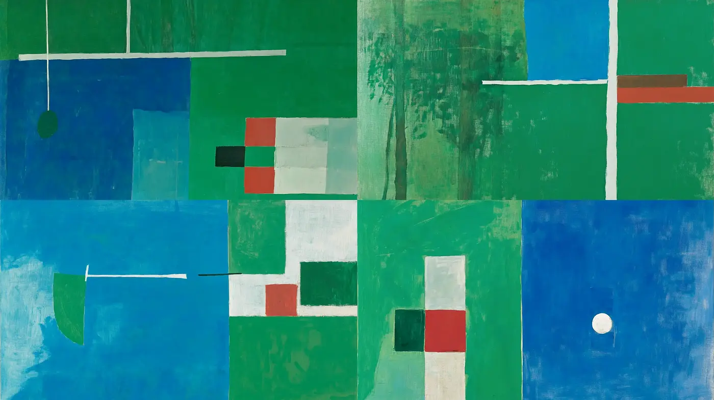 Abstract Geometric Harmony in Cool Blue and Green - Midjourney sref style