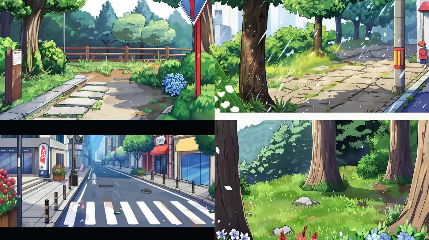 Serene Urban and Natural Landscapes in a Contemporary Anime Style - Midjourney sref style