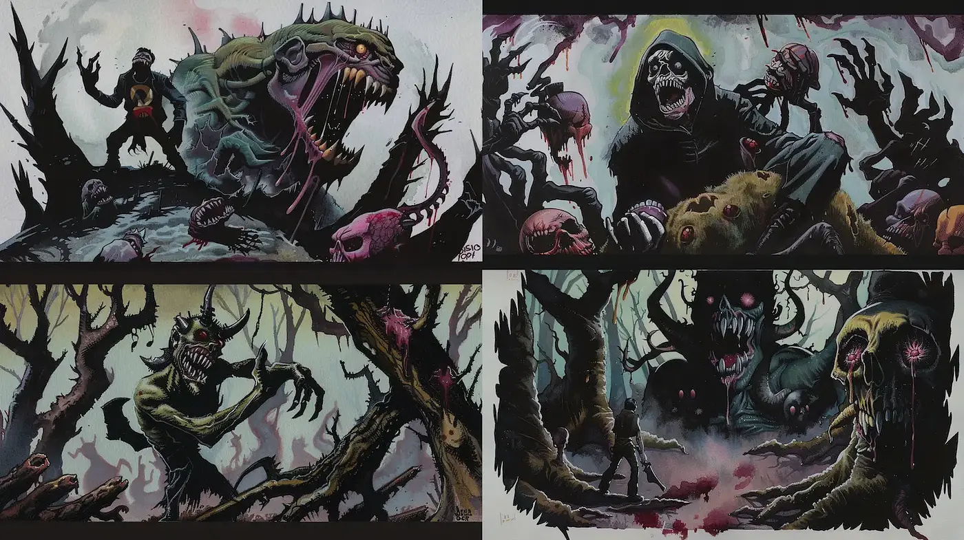 Gothic Horror with a Macabre Vibe and Distinctive Textures - Midjourney sref style
