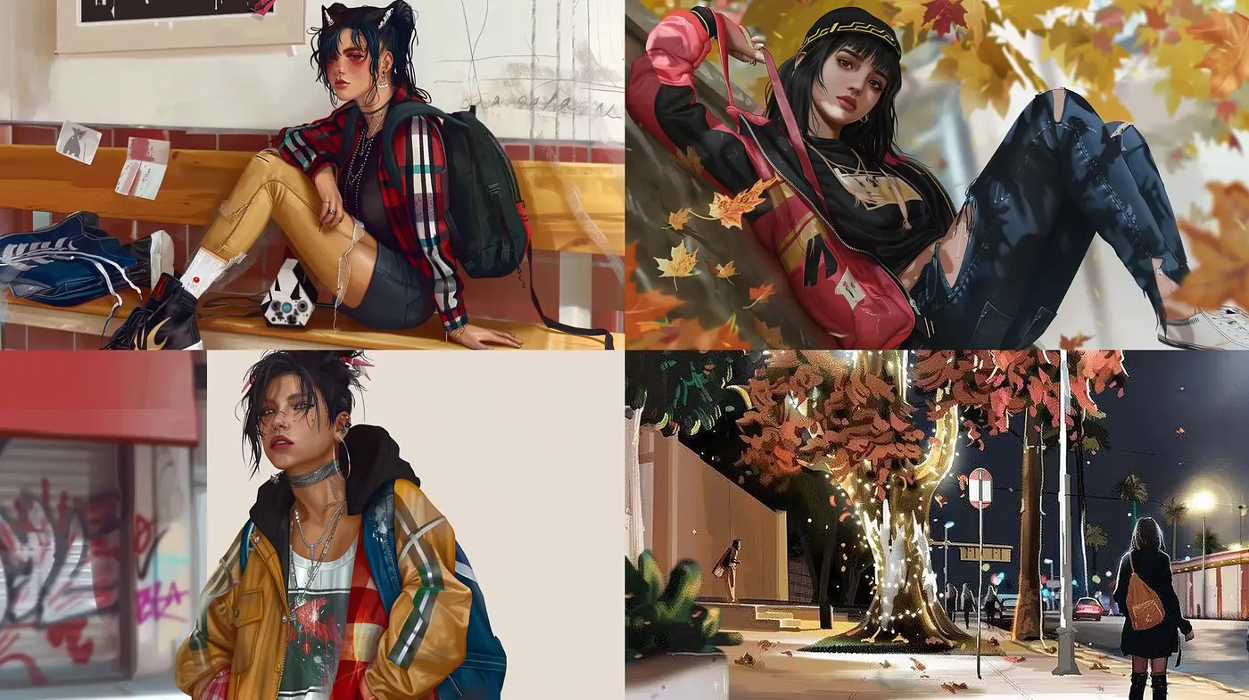 Urban Autumn: A Fusion of Digital Art and Street Fashion - Midjourney sref style