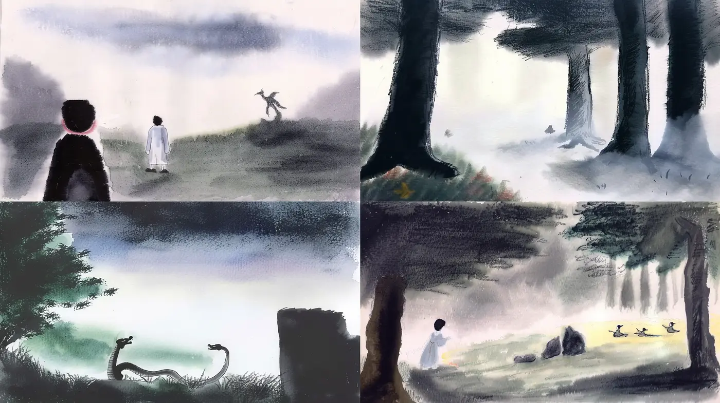 Ethereal Mists and Monochrome Hues: A Homage to Tranquil Ambiance - Midjourney sref style