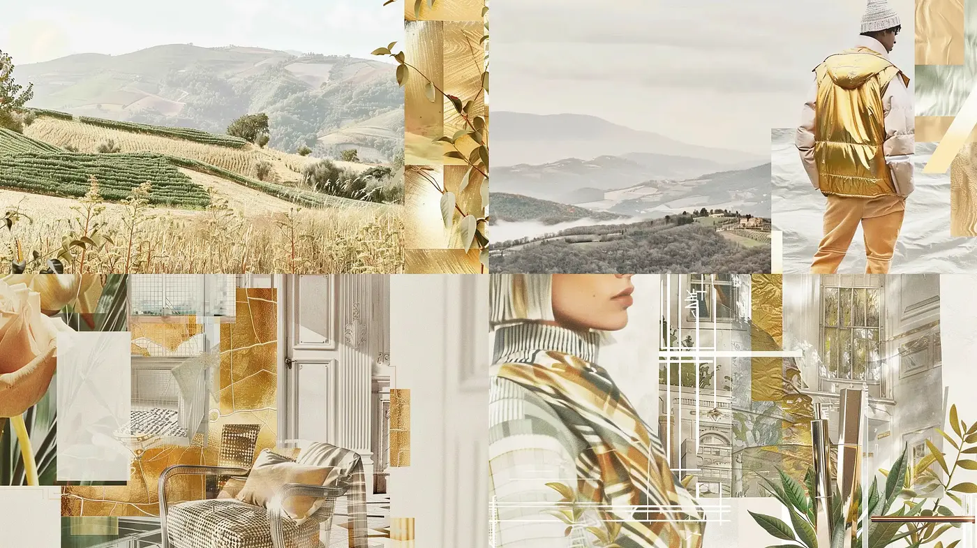 Serene Pastoral Elegance with Contemporary Collage Overtones - Midjourney sref style