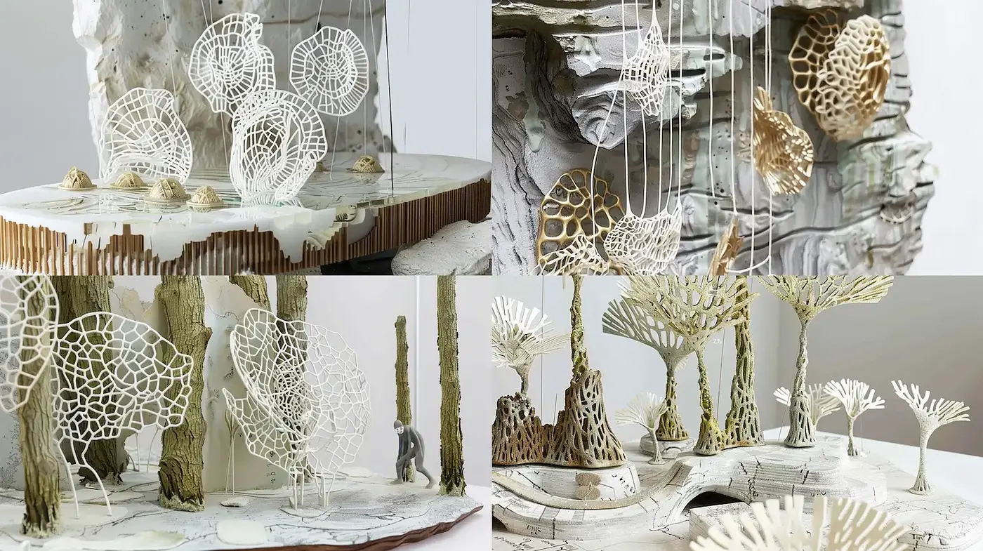 Intricate Organic Structures with a Textured Minimalist Aesthetic - Midjourney sref style