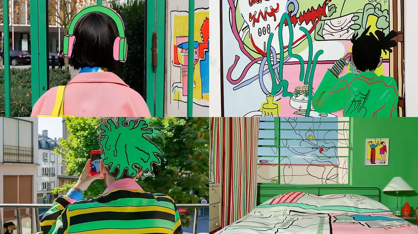 Bold and Whimsical Pop Art with Eclectic Color Contrasts - Midjourney sref style