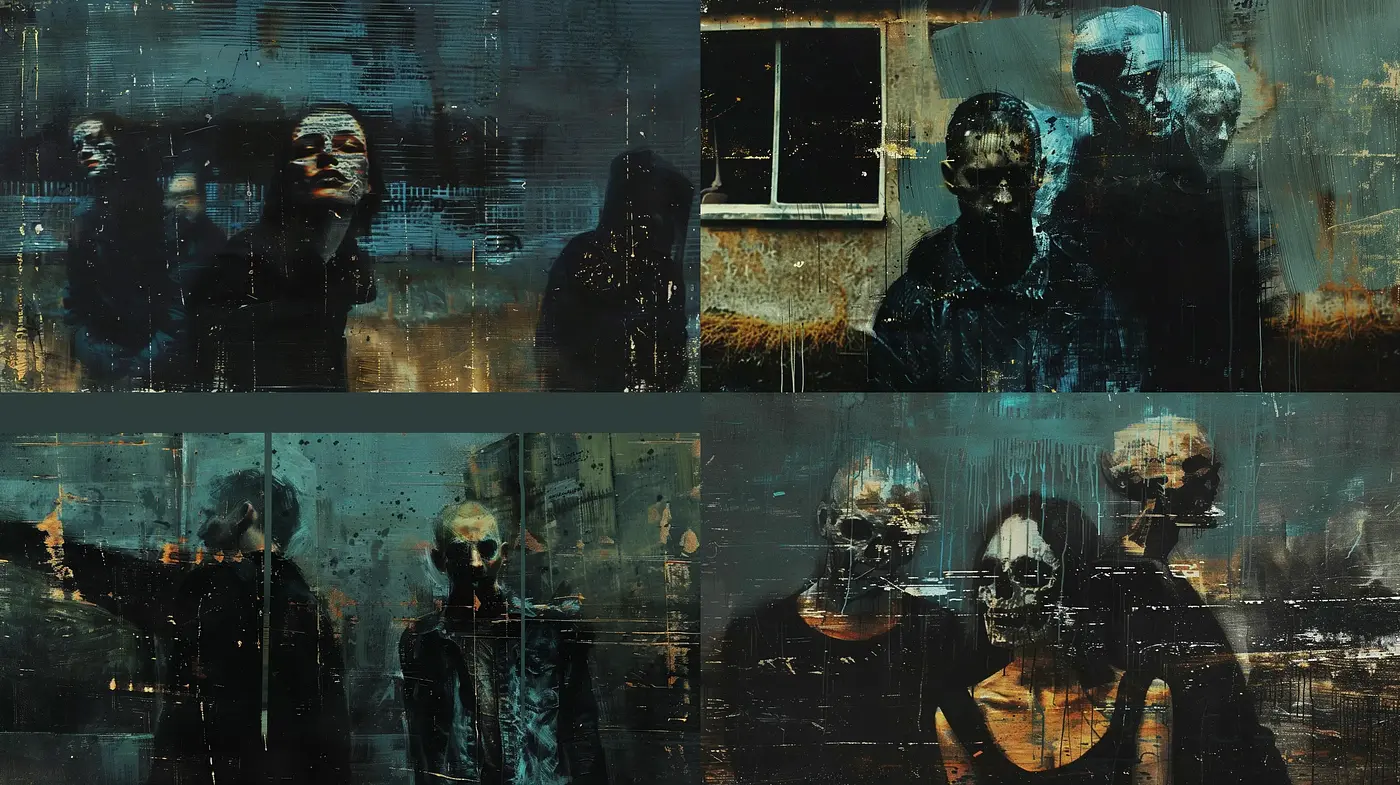 Grunge-Dystopian Fusion with a Post-Impressionistic Undertone - Midjourney sref style