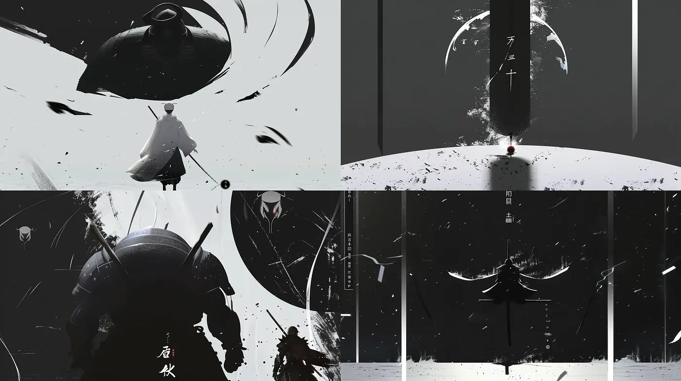 Monochromatic Elegance: A Study in Shadow and Form with Abstract Brushwork - Midjourney sref style