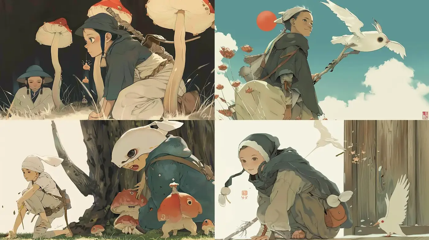 Whimsical and Enchanting Illustrations with a Touch of Nature - Midjourney sref style